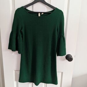 Moth by Anthropologie Women's Deep Green Knit Bell Sleeve Tunic Dress